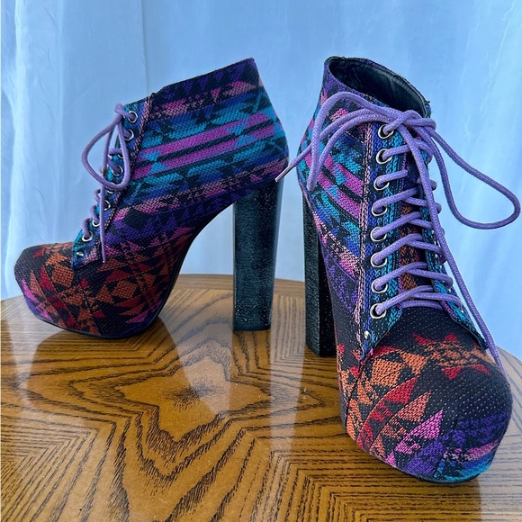 B Love Style Colorful Boho Tribal Print High Heel Lace Up Ankle Boots - Picture 17 of 17